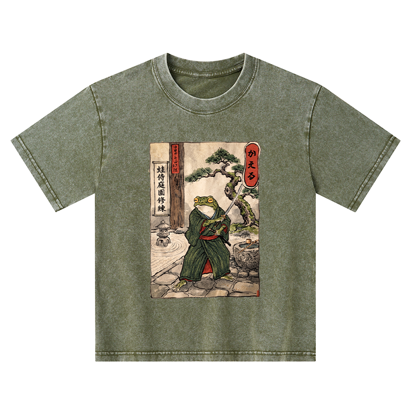 Tokyo-Tiger Samurai Frog Training Kids Washed T-Shirt