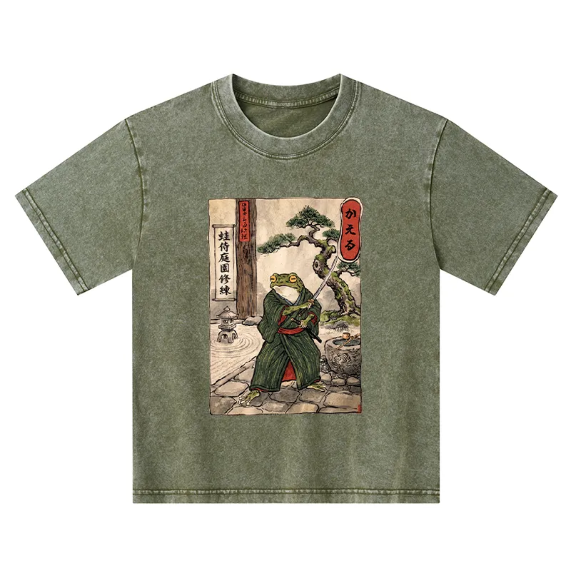 Tokyo-Tiger Samurai Frog Training Kids Washed T-Shirt