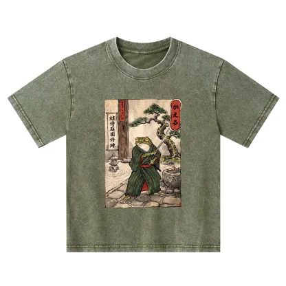 Tokyo-Tiger Samurai Frog Training Kids Washed T-Shirt