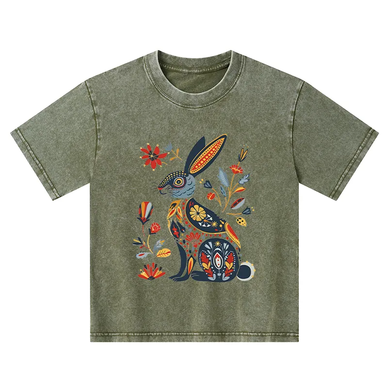 Tokyo-Tiger Folk Hare Bloom Kids Washed T-Shirt Sale