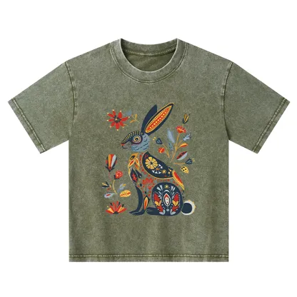 Tokyo-Tiger Folk Hare Bloom Kids Washed T-Shirt