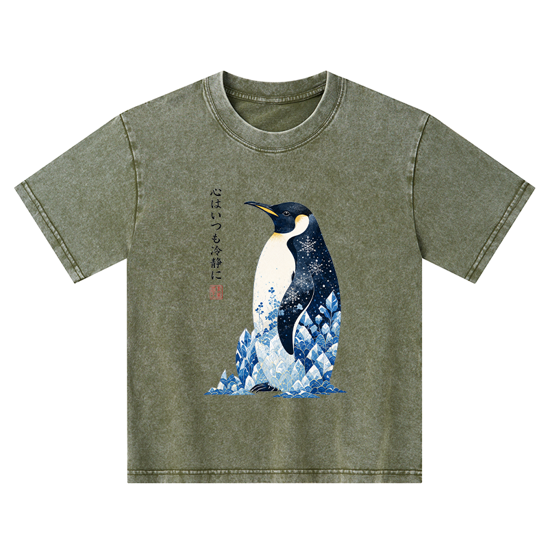 Tokyo-Tiger Keep Calm Penguin Kids Washed T-Shirt
