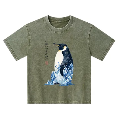 Tokyo-Tiger Keep Calm Penguin Kids Washed T-Shirt