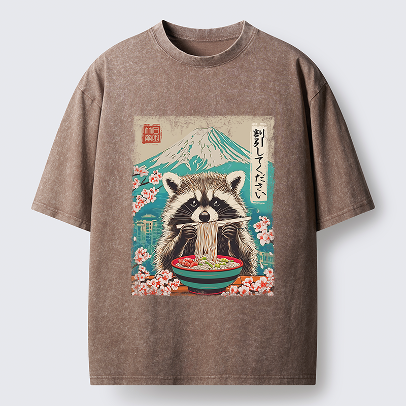 Tokyo-Tiger Please Give Raccoon A Discount Washed T-Shirt