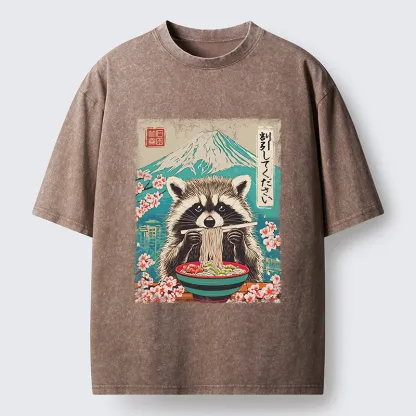 Tokyo-Tiger Please Give Raccoon A Discount Washed T-Shirt