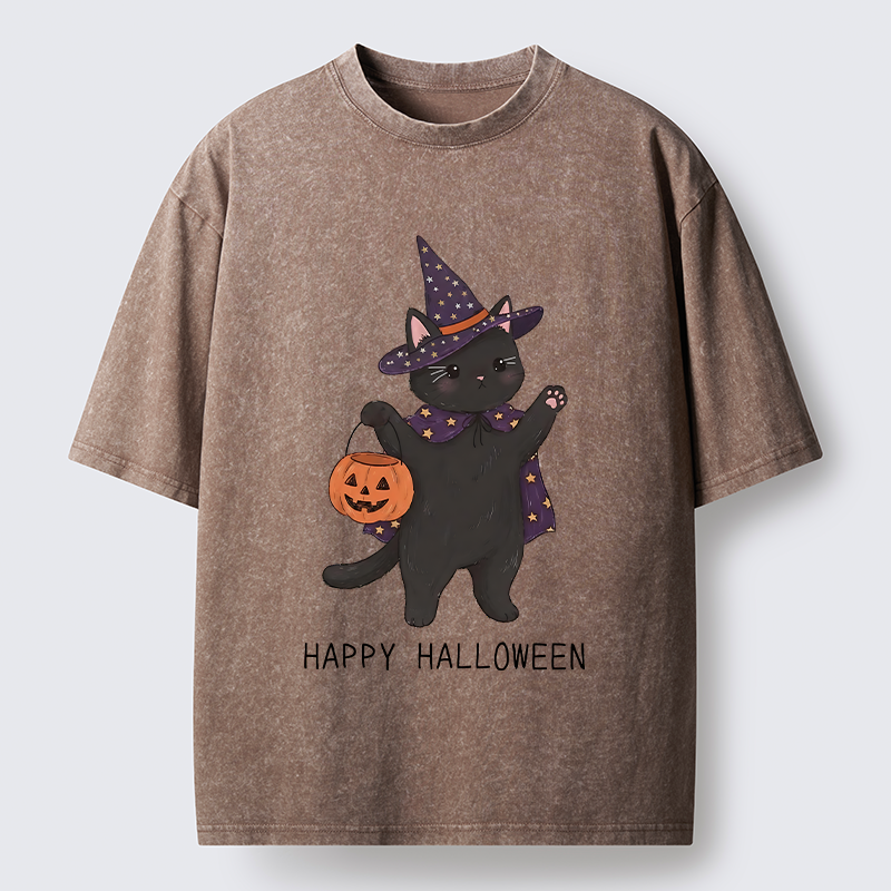 Tokyo‑Tiger Magic Cat Halloween Art Washed T‑Shirt