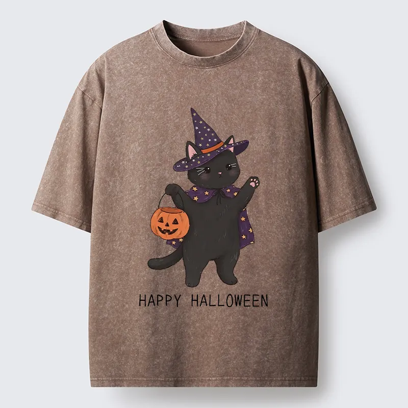 Tokyo‑Tiger Magic Cat Halloween Art Washed T‑Shirt