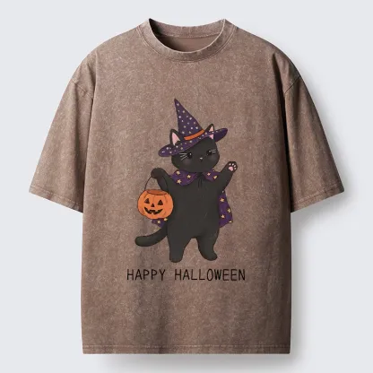 Tokyo‑Tiger Magic Cat Halloween Art Washed T‑Shirt