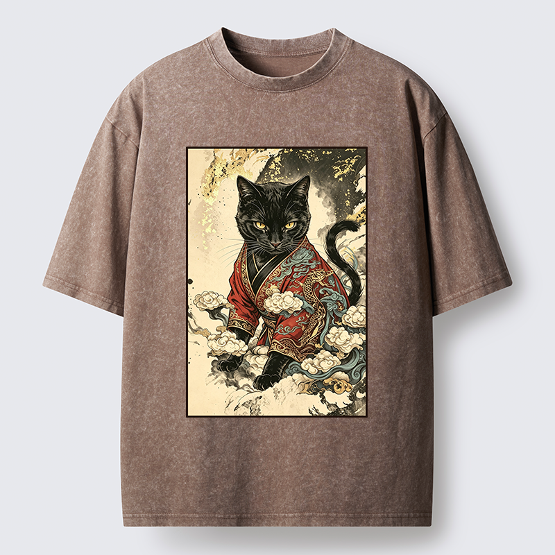 Tokyo‑Tiger Traditional Robe Cat Art Washed T‑Shirt