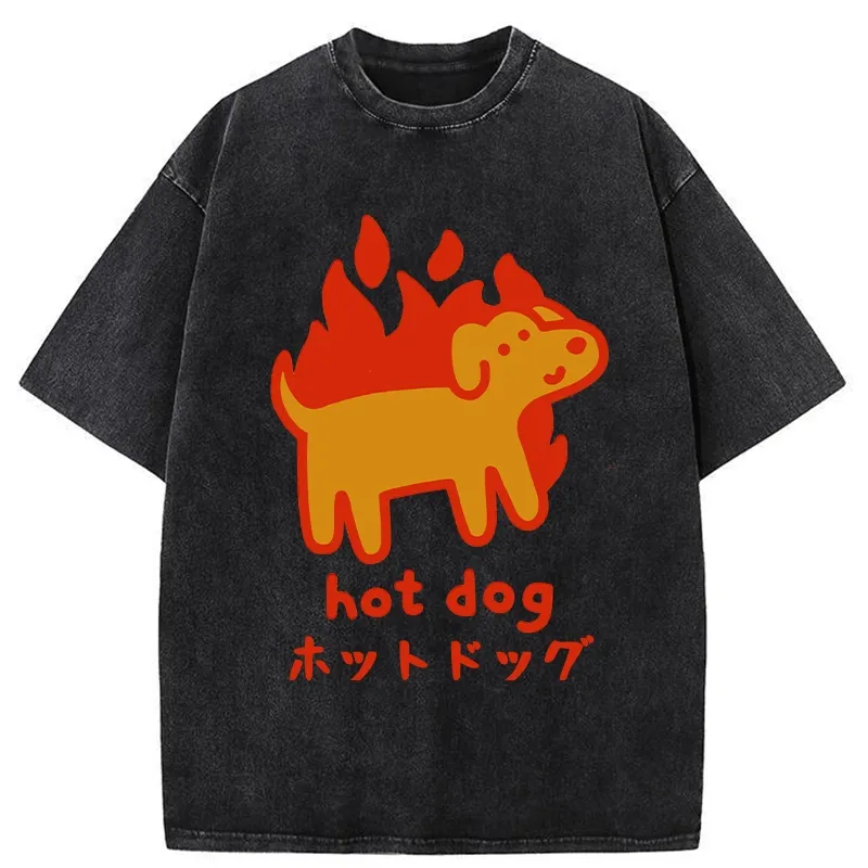 Tokyo-Tiger Funny Hot Dog Washed T-Shirt