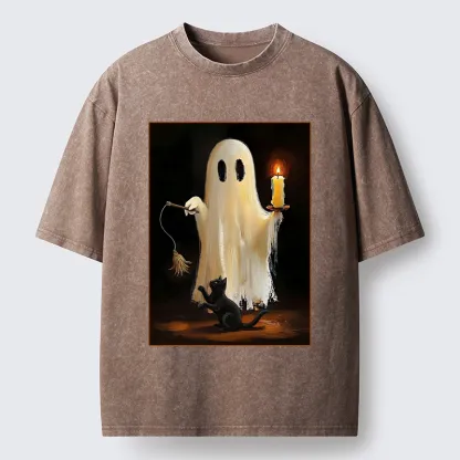 Tokyo‑Tiger Ghost Cat Halloween Art Washed T‑Shirt