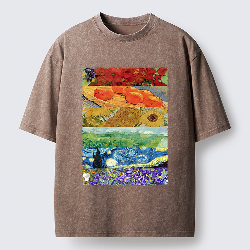 Tokyo‑Tiger Van Gogh Floral Scene Art Washed T‑Shirt