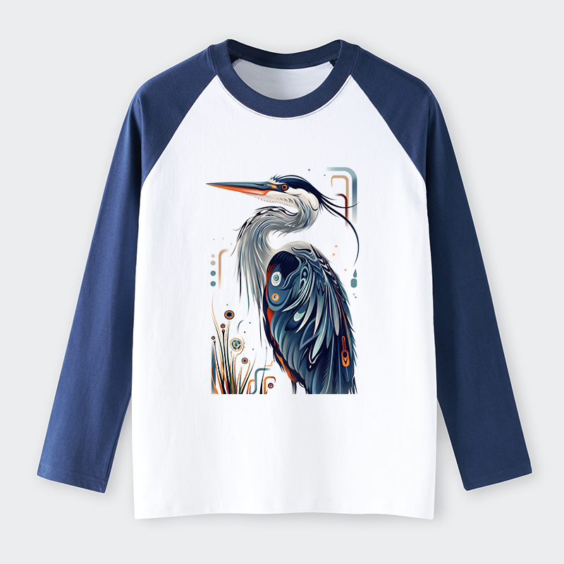 Tokyo-Tiger Stylish Blue Heron Raglan Long Sleeve T-shirt
