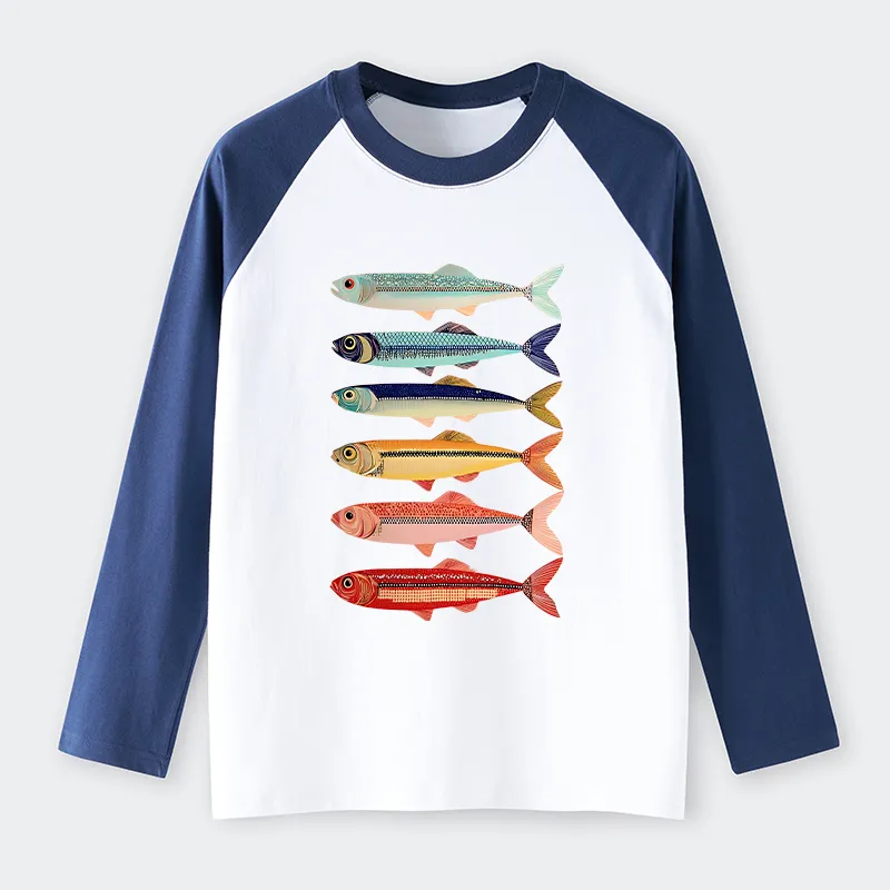 Tokyo-Tiger Colorful Fish Stack Long Sleeve T-shirt
