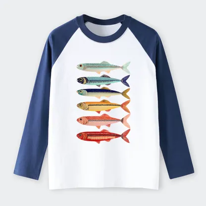 Tokyo-Tiger Colorful Fish Stack Long Sleeve T-shirt