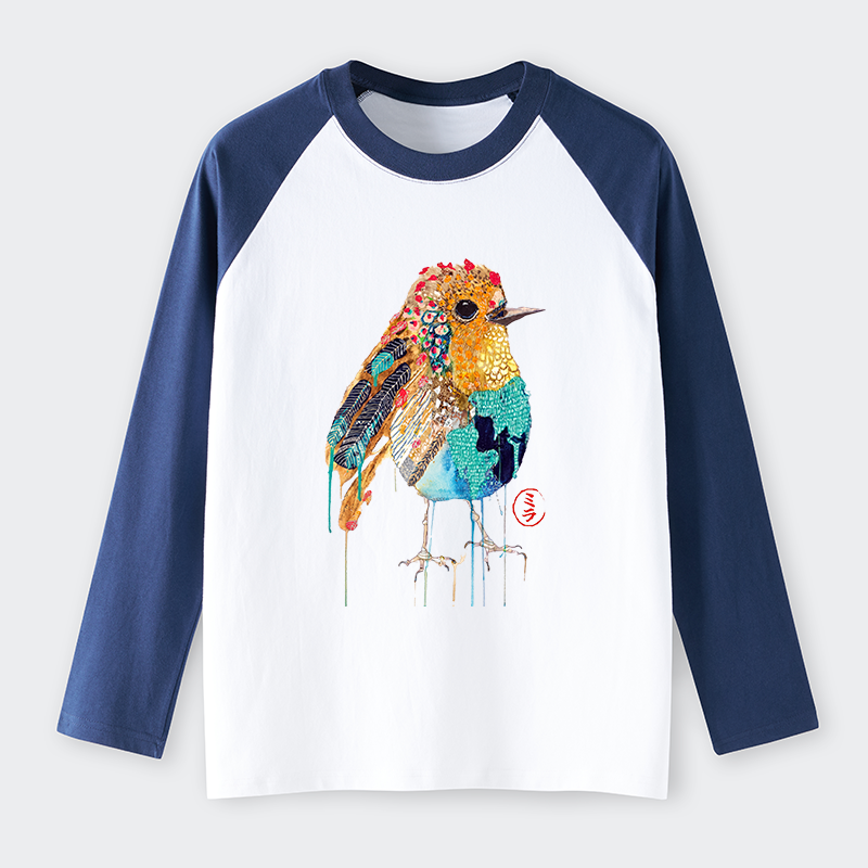 Tokyo-Tiger Sparkly Wild Bird Raglan Long Sleeve T-shirt