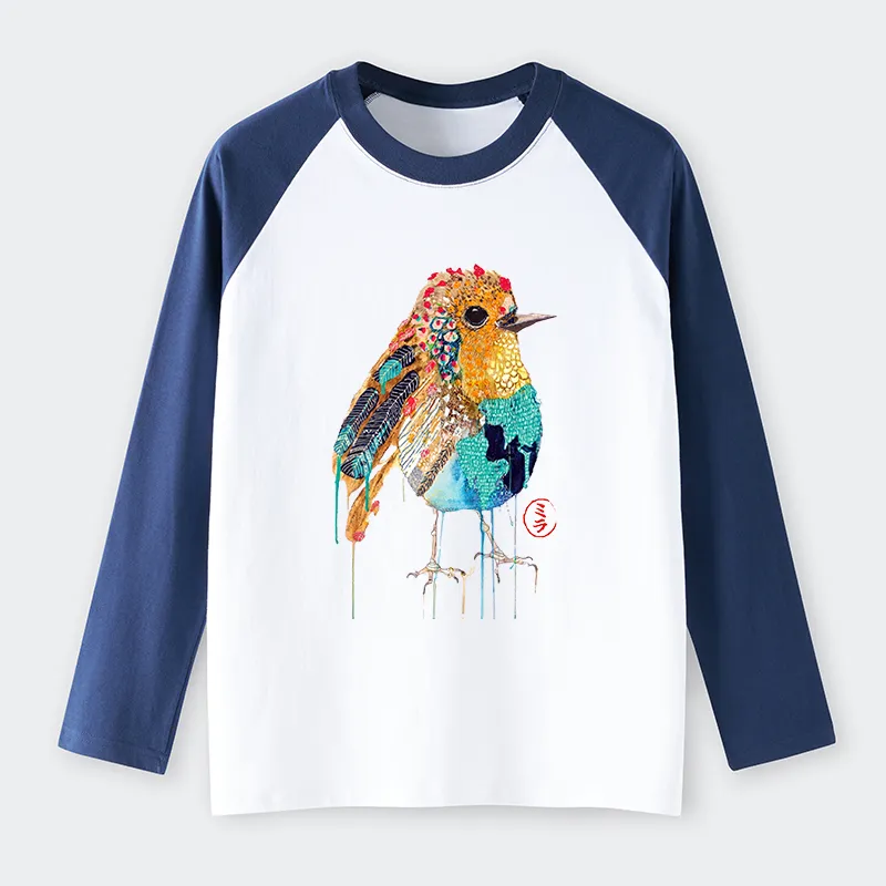 Tokyo-Tiger Sparkly Wild Bird Raglan Long Sleeve T-shirt