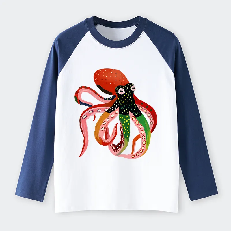 Tokyo-Tiger Colorful Octopus Art Raglan Long Sleeve T-shirt
