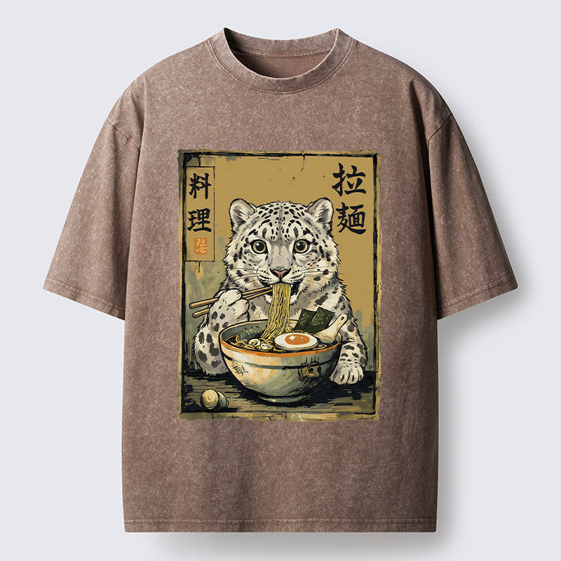 Tokyo‑Tiger Snow Leopard Ramen Washed T-Shirt