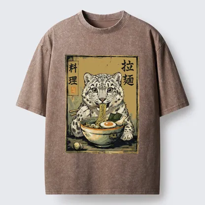 Tokyo‑Tiger Snow Leopard Ramen Washed T-Shirt