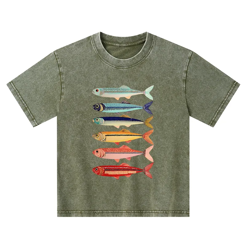 Tokyo-Tiger Colorful Fish Stack Kids Washed T-Shirt
