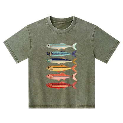 Tokyo-Tiger Colorful Fish Stack Kids Washed T-Shirt