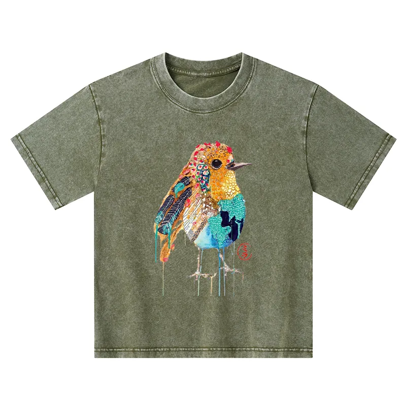 Tokyo-Tiger Sparkly Wild Bird Kids Washed T-Shirt