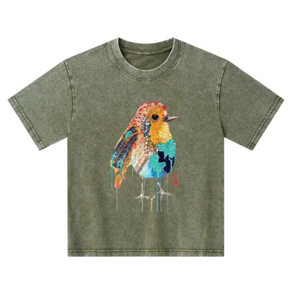 Tokyo-Tiger Sparkly Wild Bird Kids Washed T-Shirt