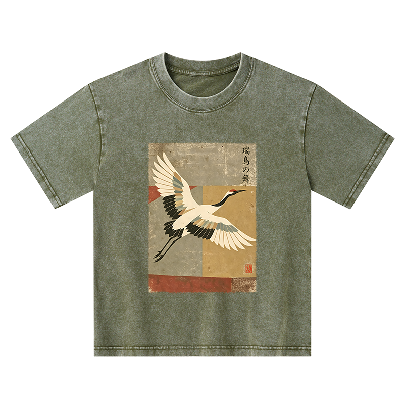 Tokyo-Tiger Crane Spirit Kids Washed T-Shirt