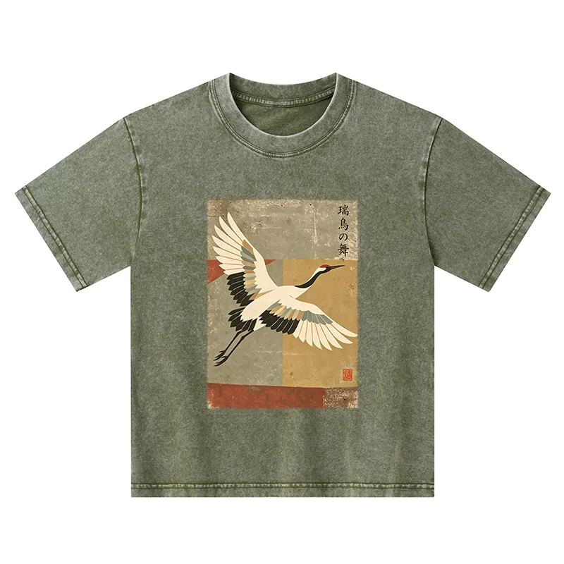 Tokyo-Tiger Crane Spirit Kids Washed T-Shirt