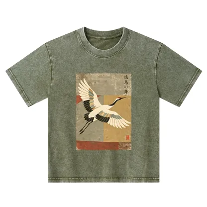 Tokyo-Tiger Crane Spirit Kids Washed T-Shirt
