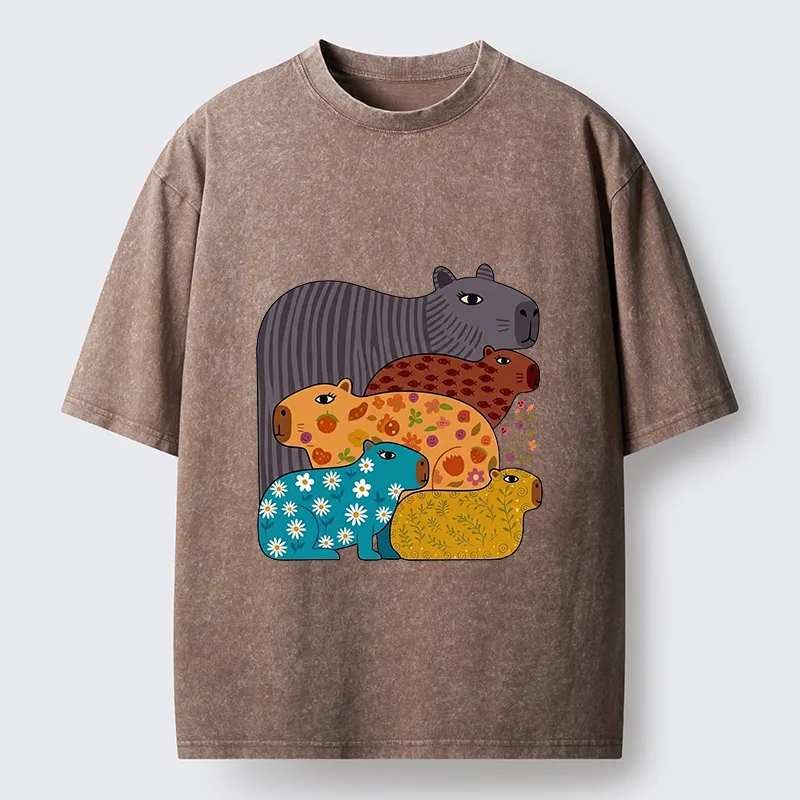 Tokyo-Tiger A Group Of Colorful Capybaras Washed T-Shirt