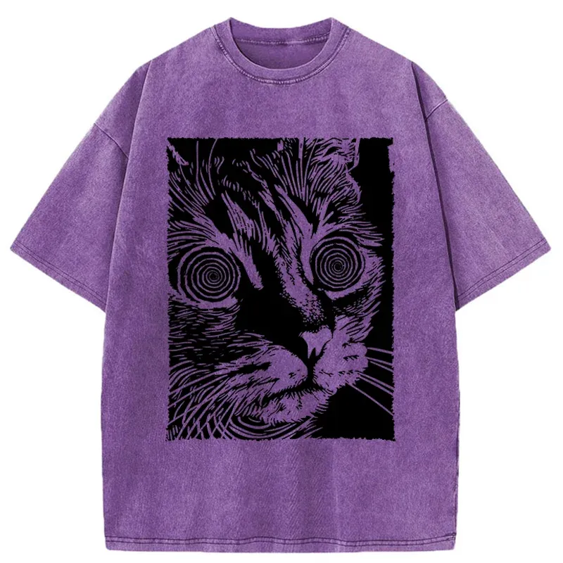 Tokyo-Tiger Psychedelic Horror Cat Washed T-Shirt