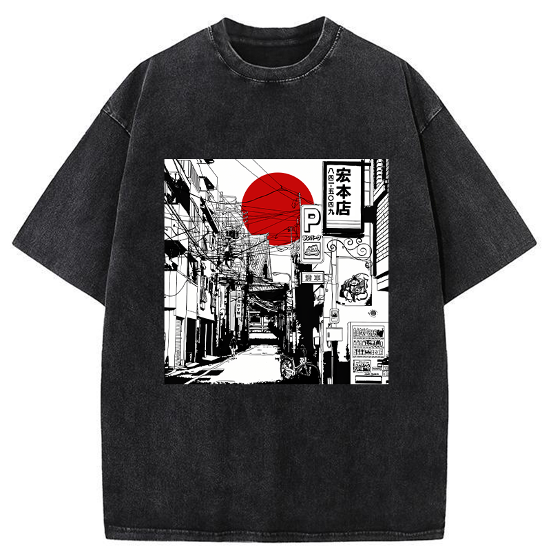 Tokyo-Tiger Sunrise On The Street Washed T-Shirt