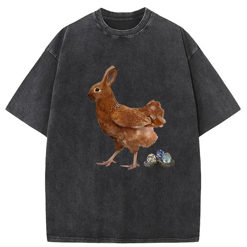 Tokyo-Tiger Easter Bunny Laying Eggs Washed T-Shirt