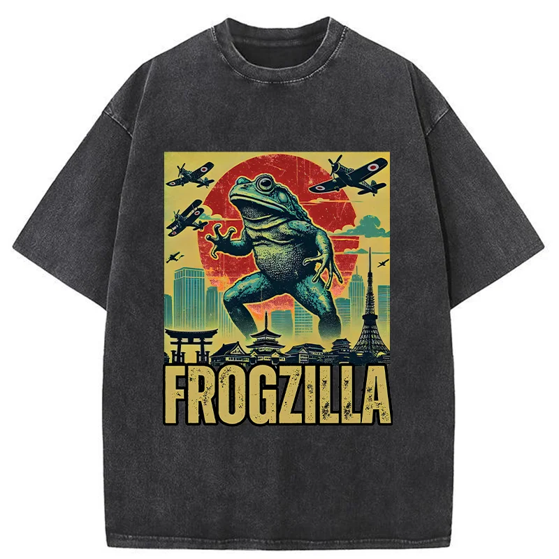 Tokyo-Tiger Japanese Frogzilla Funny Washed T-Shirt