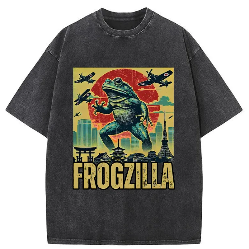 Tokyo-Tiger Japanese Frogzilla Funny Washed T-Shirt