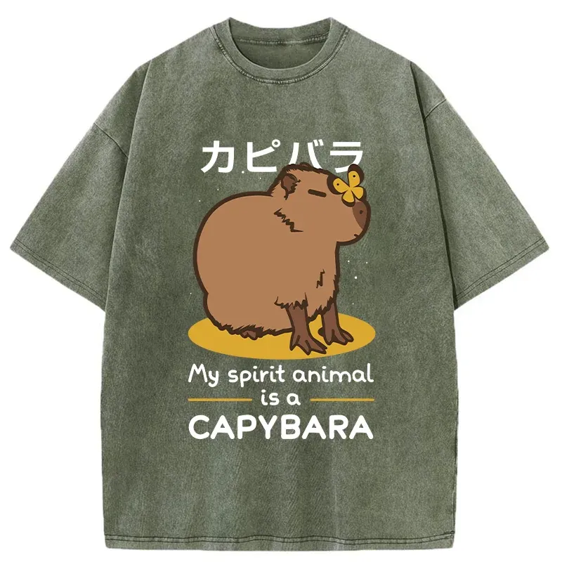 Tokyo-Tiger Spirit Animal Capybara Washed T-Shirt