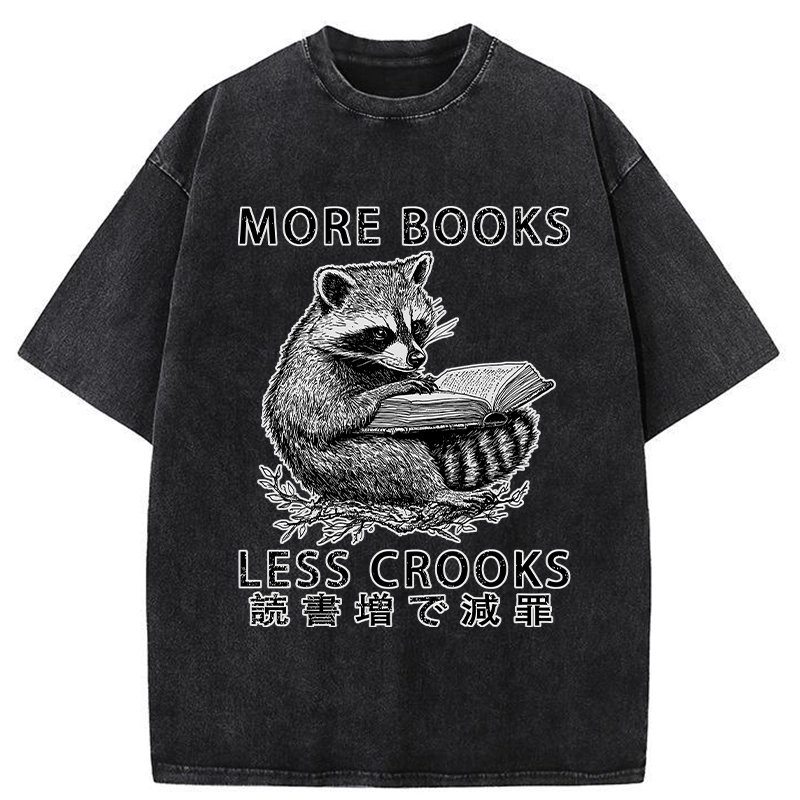 Tokyo-Tiger More Books Less Crooks Washed T-Shirt