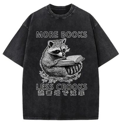 Tokyo-Tiger More Books Less Crooks Washed T-Shirt