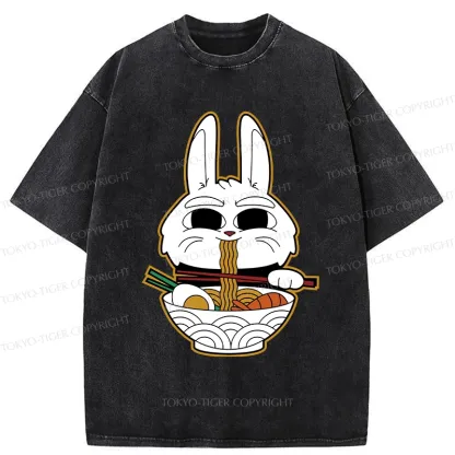 Tokyo-Tiger Rabbit Eating Ramen Washed T-Shirt