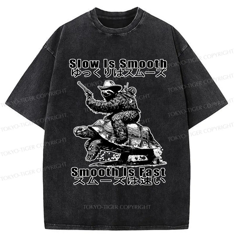 Tokyo-Tiger Funny Sloth Riding A Turtle Washed T-Shirt