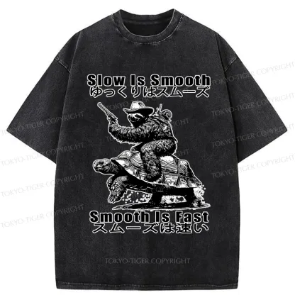 Tokyo-Tiger Funny Sloth Riding A Turtle Washed T-Shirt