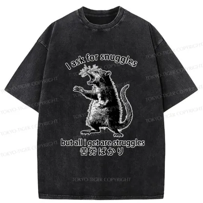 Tokyo-Tiger Funny Mouse Asking For Snuggles Washed T-Shirt