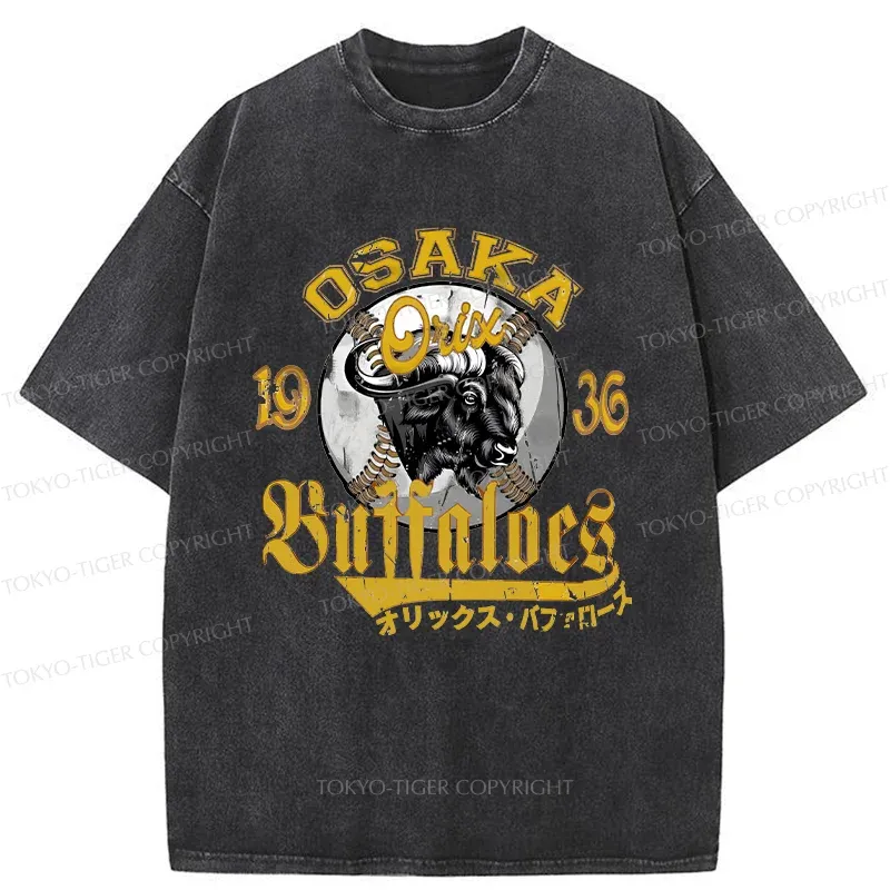 Tokyo-Tiger Japanese Baseball Bison Washed T-Shirt