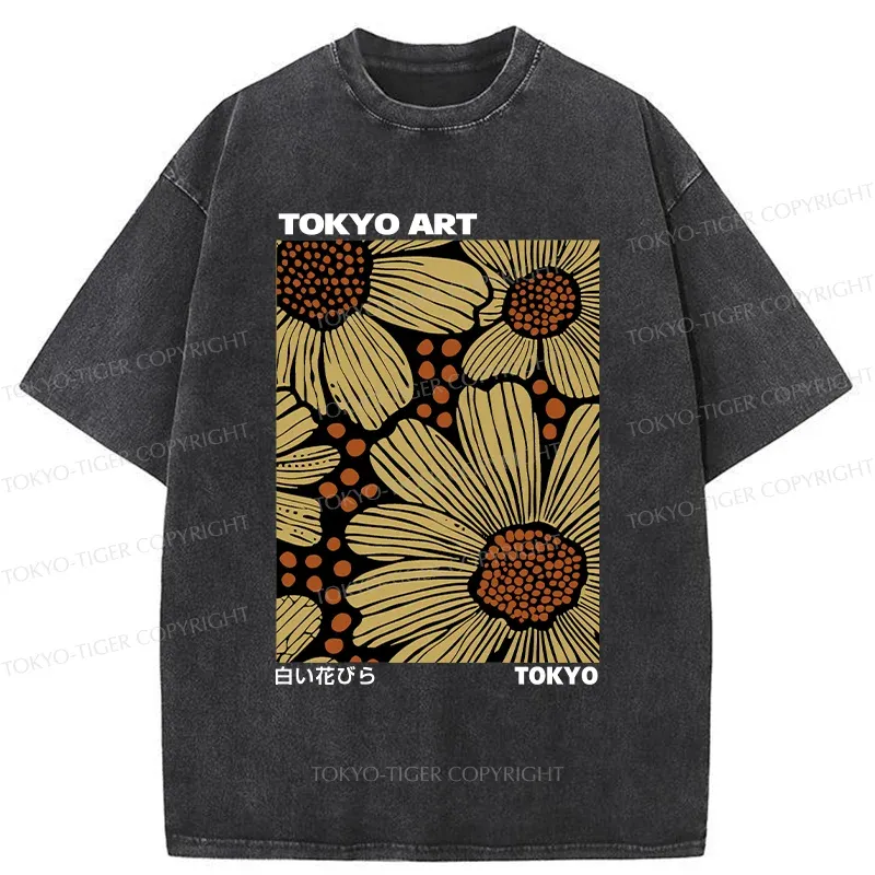 Tokyo-Tiger Tokyo Flower Art Washed T-Shirt