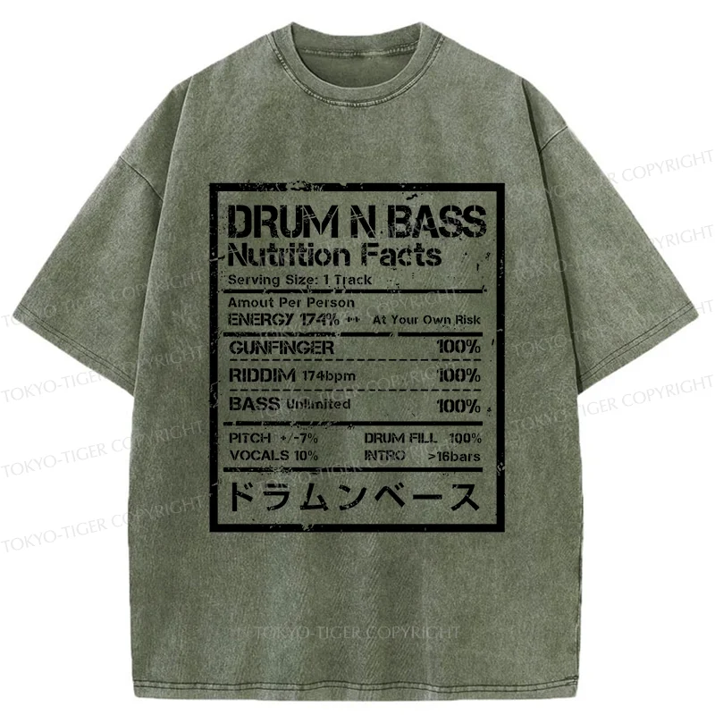 Tokyo-Tiger Drum&Bass Nutrition Facts Washed T-Shirt