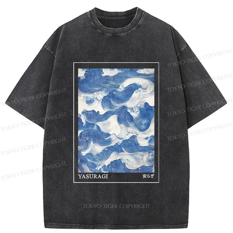 Tokyo-Tiger Japanese Retro Art Wave Washed T-Shirt
