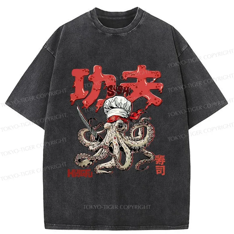 Tokyo-Tiger Octopus Chef Washed T-Shirt
