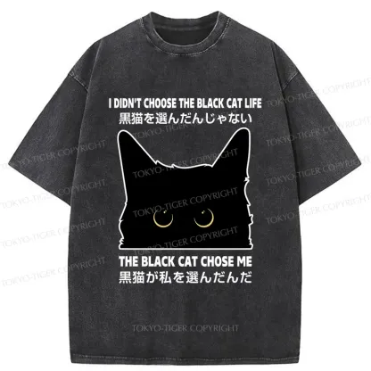 Tokyo-Tiger Black Cat Chose Me Washed T-Shirt